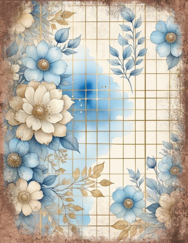Ethereal Blue Junk Journal Pages: 60 Abstract Floral Watercolor Digital Paper, Scrapbook Printables — image 21