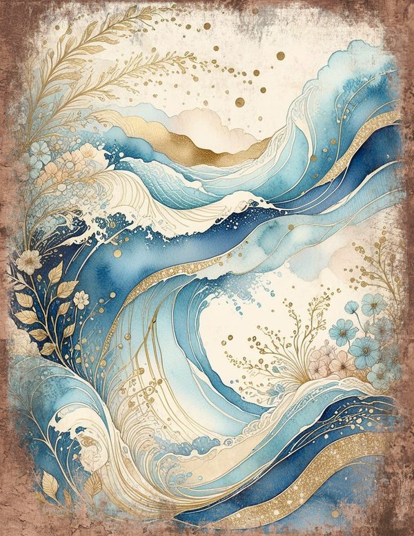 Ethereal Blue Junk Journal Pages: 60 Abstract Floral Watercolor Digital Paper, Scrapbook Printables — image 22