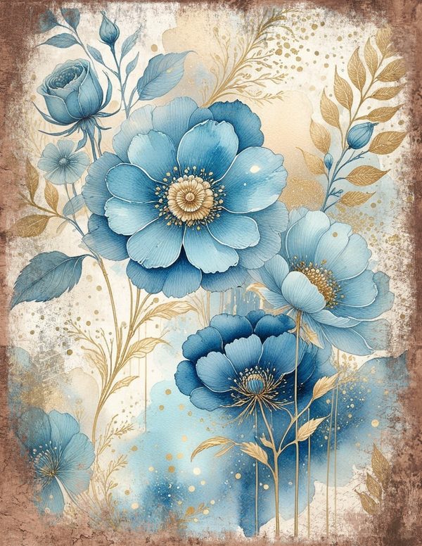 Ethereal Blue Junk Journal Pages: 60 Abstract Floral Watercolor Digital Paper, Scrapbook Printables — image 23