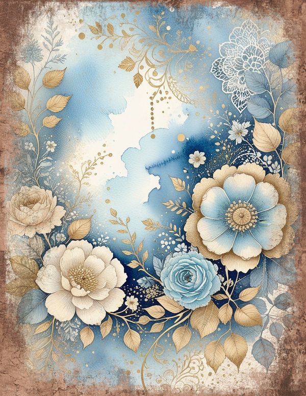 Ethereal Blue Junk Journal Pages: 60 Abstract Floral Watercolor Digital Paper, Scrapbook Printables — image 24