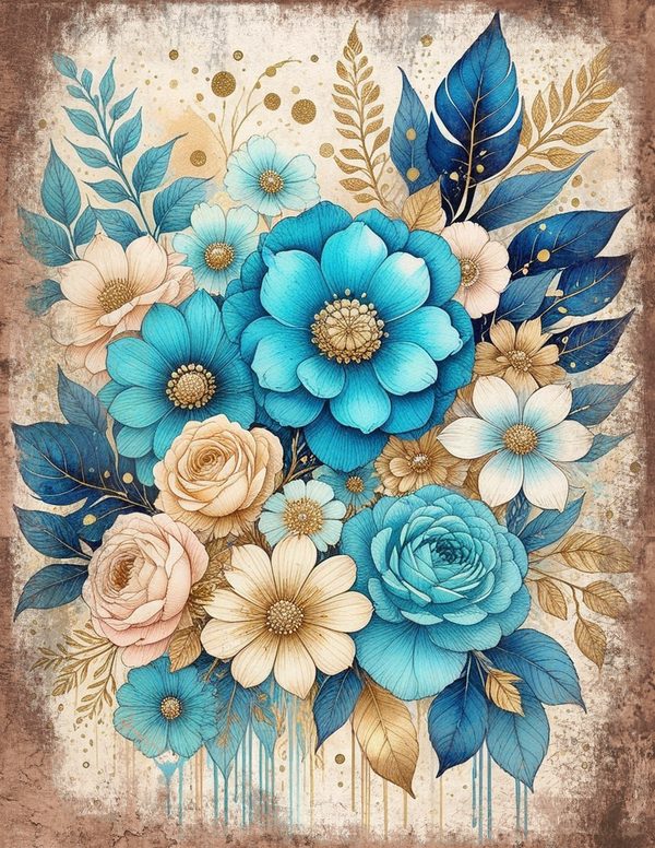 Ethereal Blue Junk Journal Pages: 60 Abstract Floral Watercolor Digital Paper, Scrapbook Printables — image 25