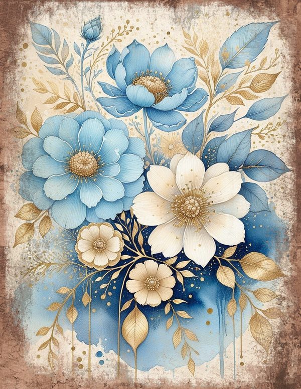 Ethereal Blue Junk Journal Pages: 60 Abstract Floral Watercolor Digital Paper, Scrapbook Printables — image 26