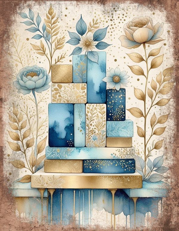 Ethereal Blue Junk Journal Pages: 60 Abstract Floral Watercolor Digital Paper, Scrapbook Printables — image 27