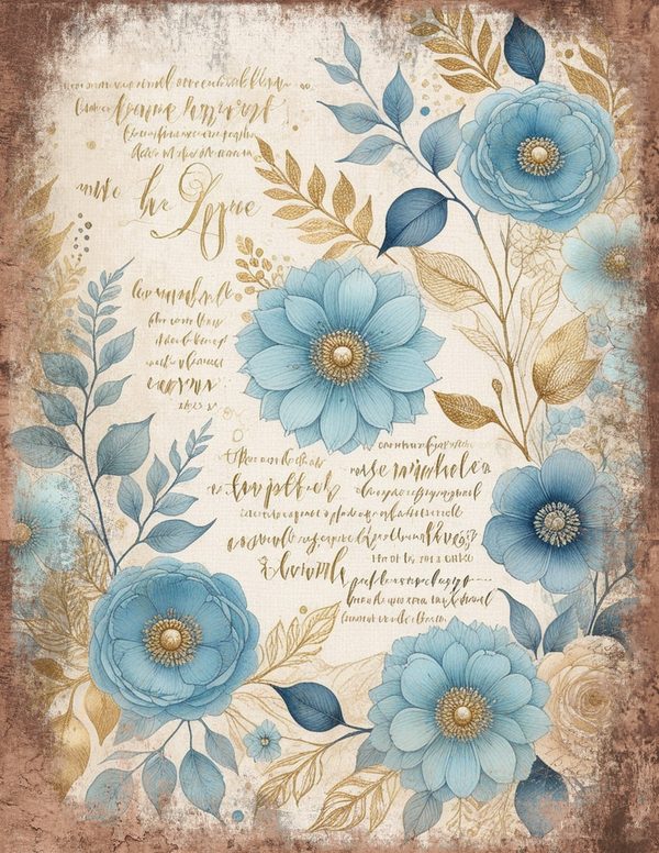 Ethereal Blue Junk Journal Pages: 60 Abstract Floral Watercolor Digital Paper, Scrapbook Printables — image 30