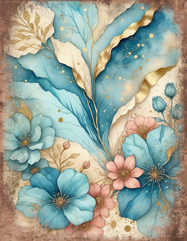 Ethereal Blue Junk Journal Pages: 60 Abstract Floral Watercolor Digital Paper, Scrapbook Printables — image 31