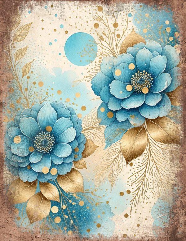 Ethereal Blue Junk Journal Pages: 60 Abstract Floral Watercolor Digital Paper, Scrapbook Printables — image 33