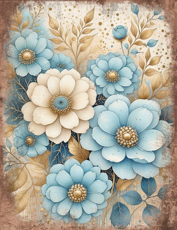 Ethereal Blue Junk Journal Pages: 60 Abstract Floral Watercolor Digital Paper, Scrapbook Printables — image 34