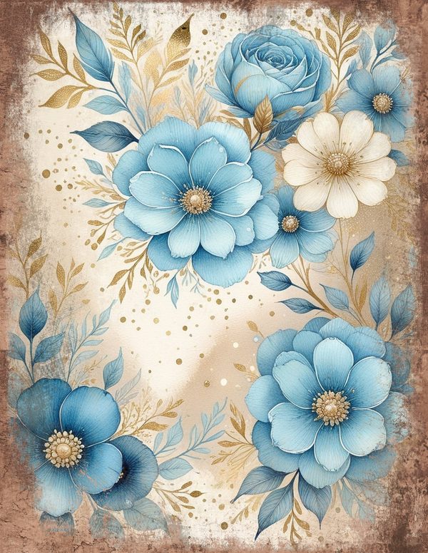Ethereal Blue Junk Journal Pages: 60 Abstract Floral Watercolor Digital Paper, Scrapbook Printables — image 35