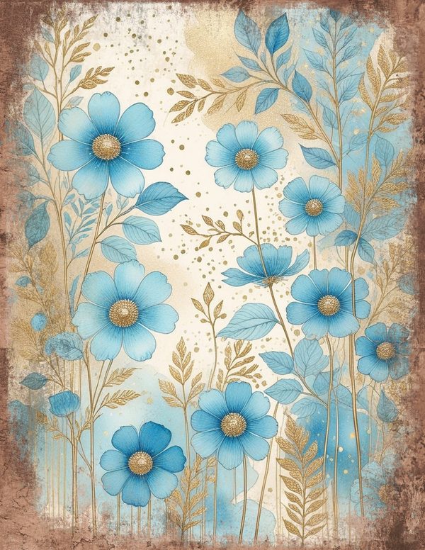 Ethereal Blue Junk Journal Pages: 60 Abstract Floral Watercolor Digital Paper, Scrapbook Printables — image 37