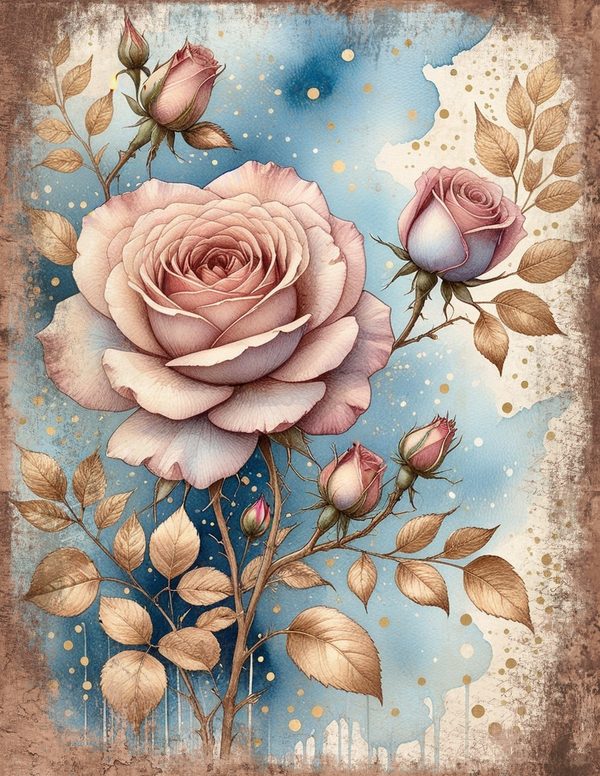Ethereal Blue Junk Journal Pages: 60 Abstract Floral Watercolor Digital Paper, Scrapbook Printables — image 38