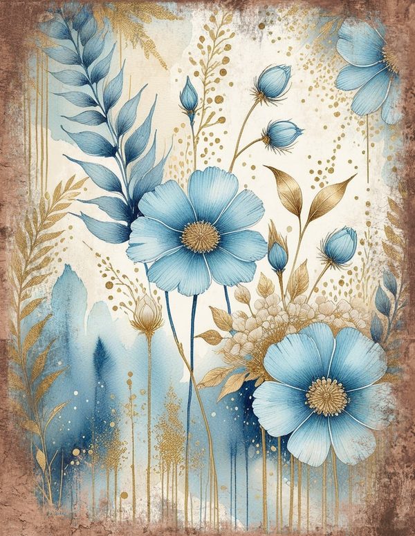 Ethereal Blue Junk Journal Pages: 60 Abstract Floral Watercolor Digital Paper, Scrapbook Printables — image 39