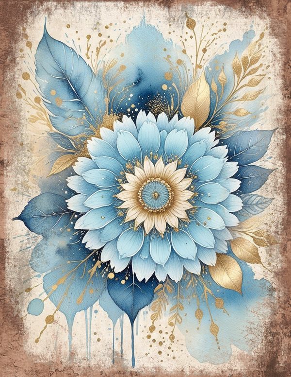 Ethereal Blue Junk Journal Pages: 60 Abstract Floral Watercolor Digital Paper, Scrapbook Printables — image 40
