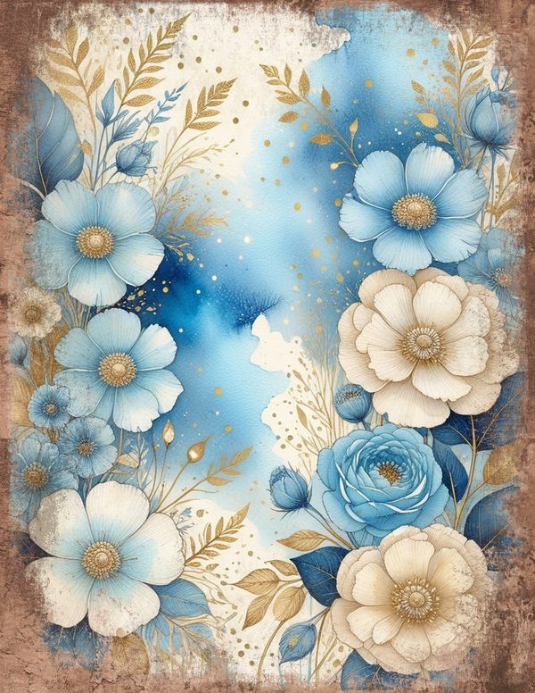 Ethereal Blue Junk Journal Pages: 60 Abstract Floral Watercolor Digital Paper, Scrapbook Printables — image 41