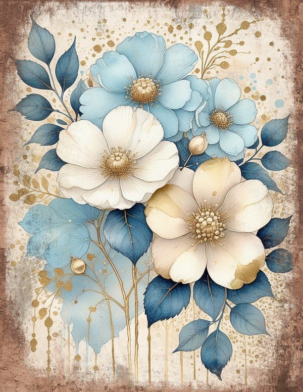 Ethereal Blue Junk Journal Pages: 60 Abstract Floral Watercolor Digital Paper, Scrapbook Printables — image 42