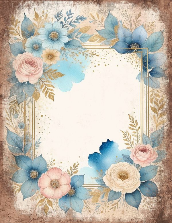 Ethereal Blue Junk Journal Pages: 60 Abstract Floral Watercolor Digital Paper, Scrapbook Printables — image 43