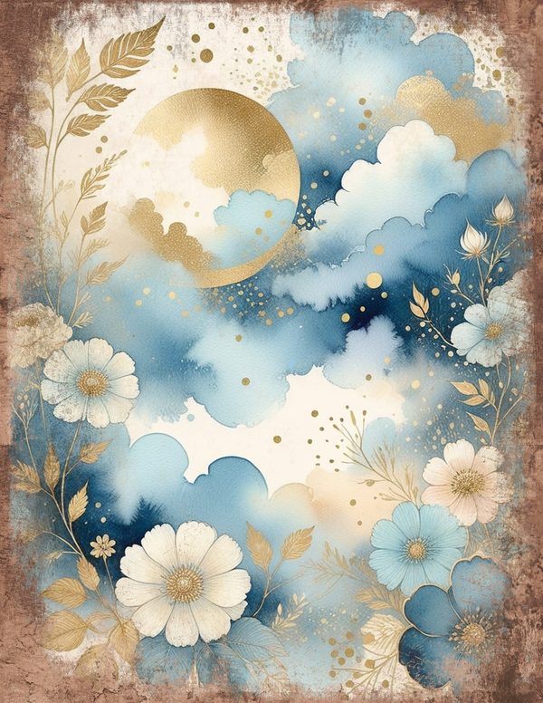 Ethereal Blue Junk Journal Pages: 60 Abstract Floral Watercolor Digital Paper, Scrapbook Printables — image 44