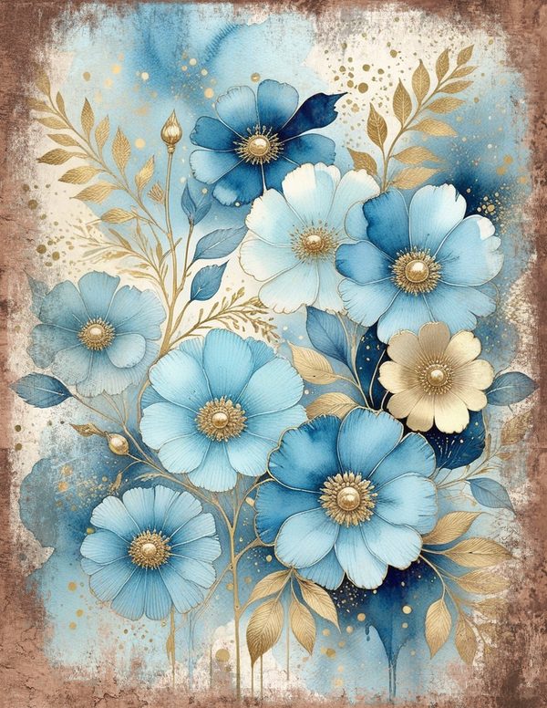 Ethereal Blue Junk Journal Pages: 60 Abstract Floral Watercolor Digital Paper, Scrapbook Printables — image 45