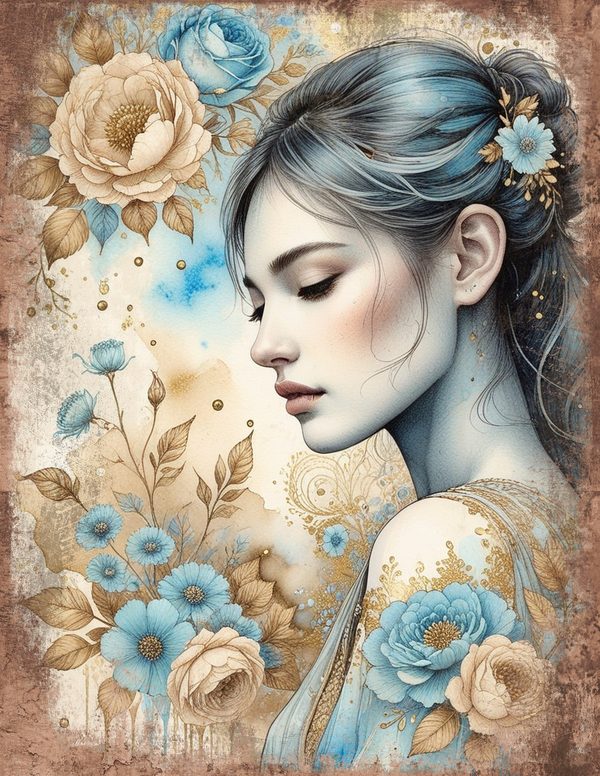 Ethereal Blue Junk Journal Pages: 60 Abstract Floral Watercolor Digital Paper, Scrapbook Printables — image 46