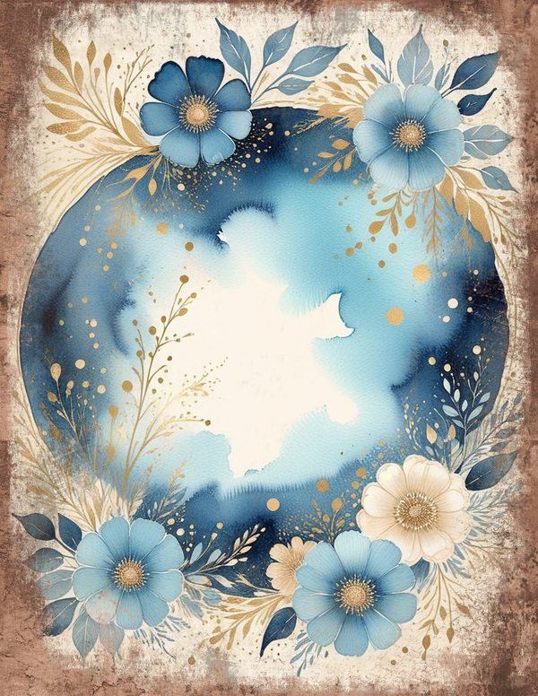 Ethereal Blue Junk Journal Pages: 60 Abstract Floral Watercolor Digital Paper, Scrapbook Printables — image 48