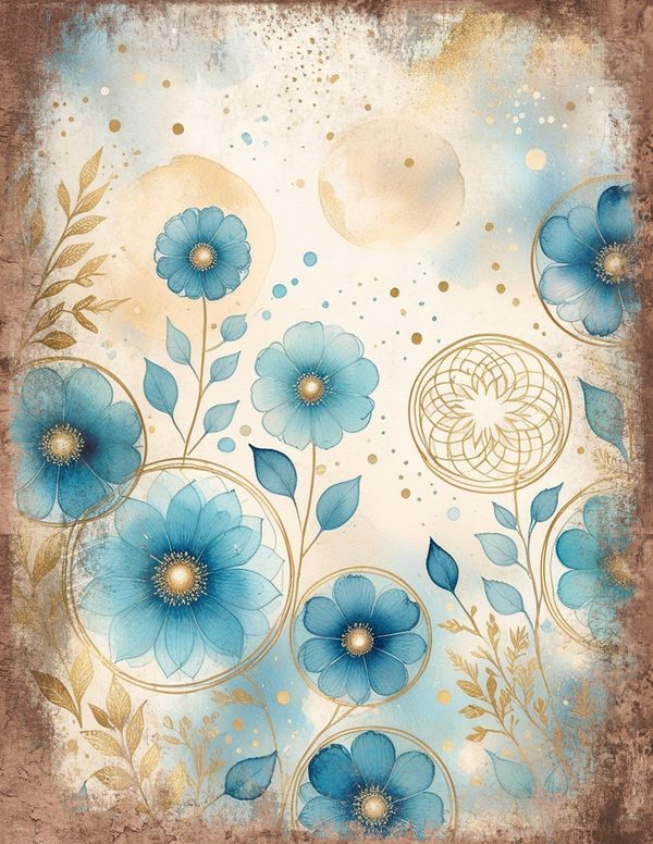 Ethereal Blue Junk Journal Pages: 60 Abstract Floral Watercolor Digital Paper, Scrapbook Printables — image 49