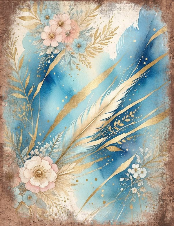 Ethereal Blue Junk Journal Pages: 60 Abstract Floral Watercolor Digital Paper, Scrapbook Printables — image 50