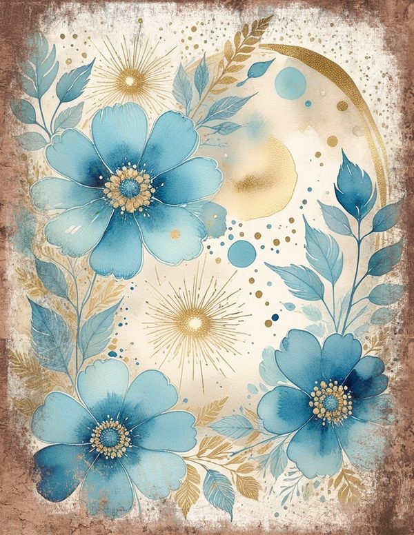 Ethereal Blue Junk Journal Pages: 60 Abstract Floral Watercolor Digital Paper, Scrapbook Printables — image 51