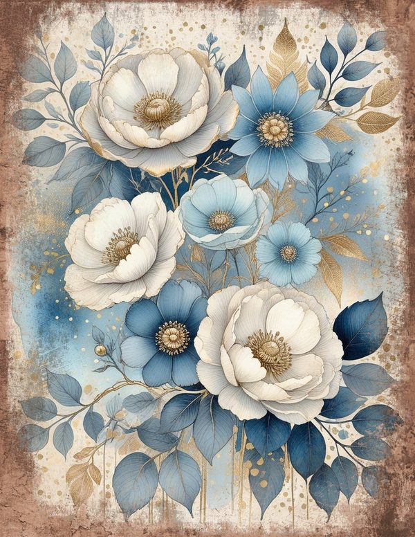 Ethereal Blue Junk Journal Pages: 60 Abstract Floral Watercolor Digital Paper, Scrapbook Printables — image 52