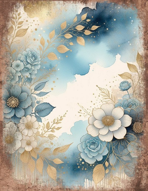 Ethereal Blue Junk Journal Pages: 60 Abstract Floral Watercolor Digital Paper, Scrapbook Printables — image 53
