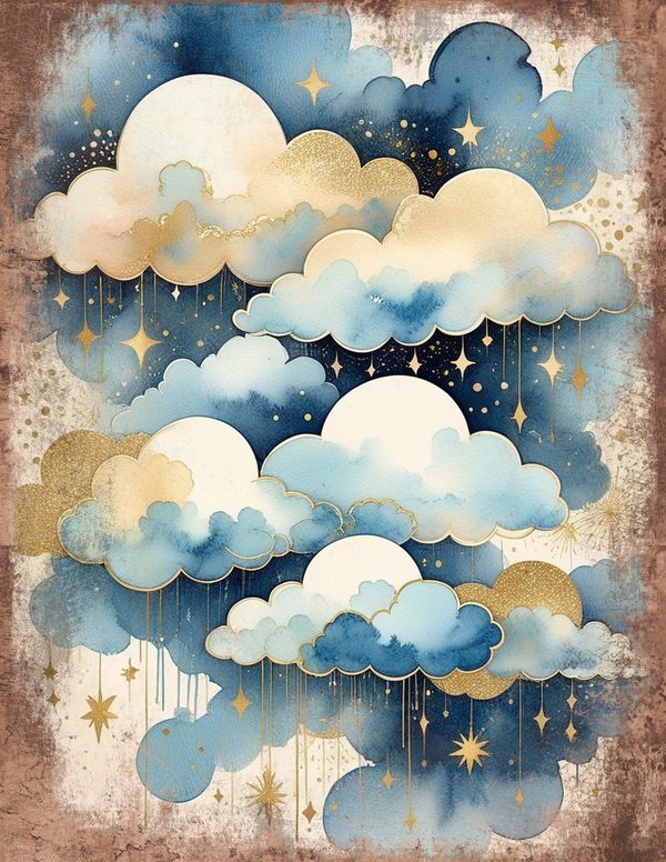 Ethereal Blue Junk Journal Pages: 60 Abstract Floral Watercolor Digital Paper, Scrapbook Printables — image 54