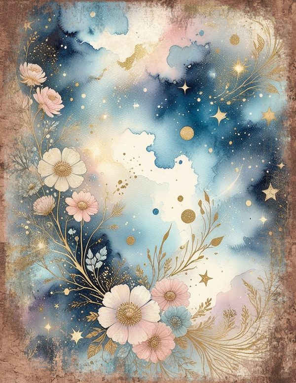 Ethereal Blue Junk Journal Pages: 60 Abstract Floral Watercolor Digital Paper, Scrapbook Printables — image 55