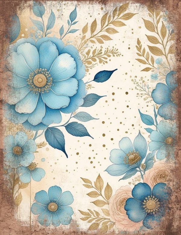 Ethereal Blue Junk Journal Pages: 60 Abstract Floral Watercolor Digital Paper, Scrapbook Printables — image 57
