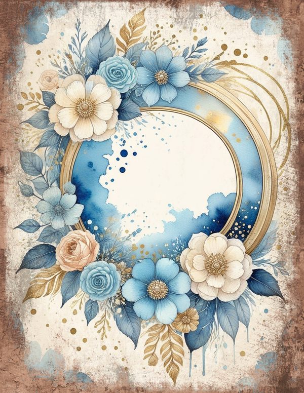 Ethereal Blue Junk Journal Pages: 60 Abstract Floral Watercolor Digital Paper, Scrapbook Printables — image 58