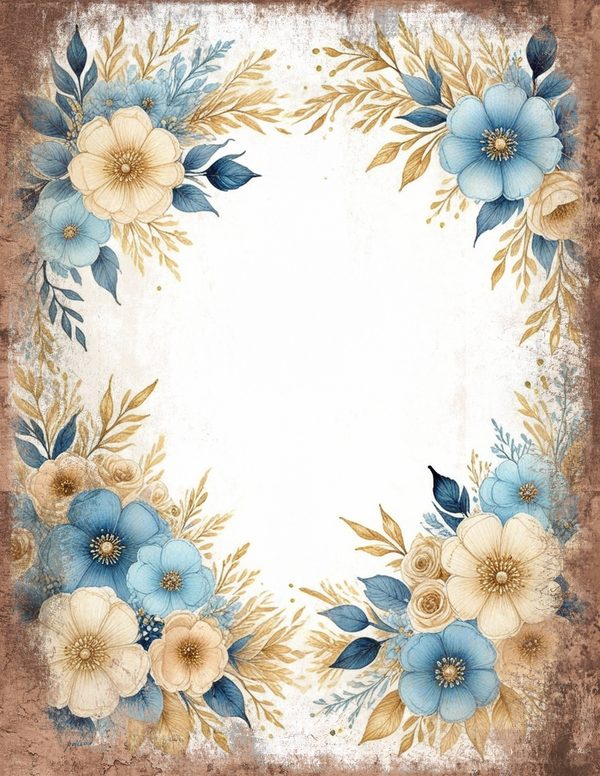 Ethereal Blue Junk Journal Pages: 60 Abstract Floral Watercolor Digital Paper, Scrapbook Printables — image 60