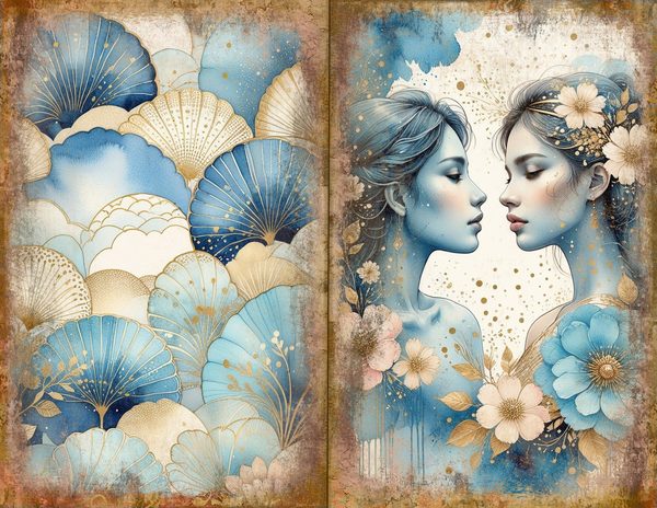 Ethereal Blue Journal Spreads: 30 Printable Open Book Pages - Watercolor Digital Paper - Commercial Use — image 1