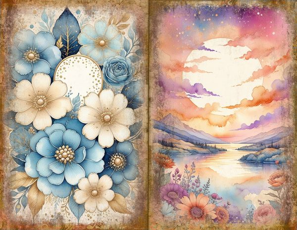 Ethereal Blue Journal Spreads: 30 Printable Open Book Pages - Watercolor Digital Paper - Commercial Use — image 17