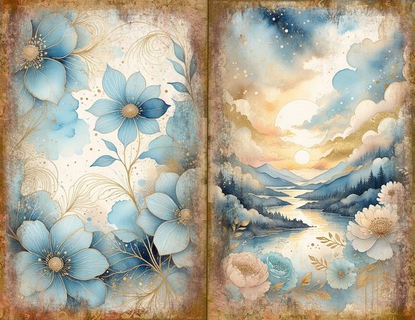 Ethereal Blue Journal Spreads: 30 Printable Open Book Pages - Watercolor Digital Paper - Commercial Use — image 26