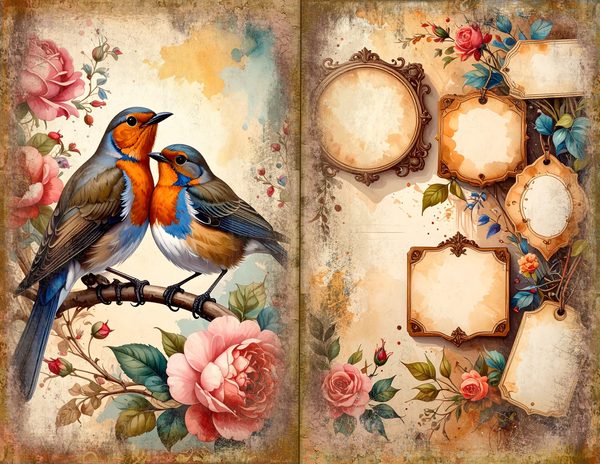 The Robin Collection Journal Spreads: 30 Printable Open Book Pages - Watercolor Digital Paper — image 1