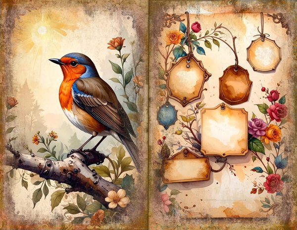 The Robin Collection Journal Spreads: 30 Printable Open Book Pages - Watercolor Digital Paper — image 2