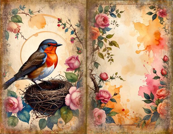 The Robin Collection Journal Spreads: 30 Printable Open Book Pages - Watercolor Digital Paper — image 4