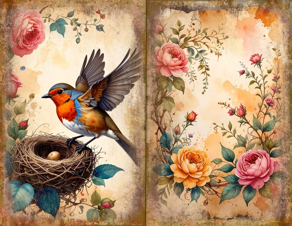 The Robin Collection Journal Spreads: 30 Printable Open Book Pages - Watercolor Digital Paper — image 5