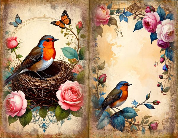The Robin Collection Journal Spreads: 30 Printable Open Book Pages - Watercolor Digital Paper — image 6