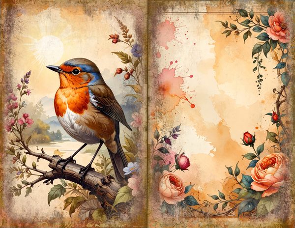 The Robin Collection Journal Spreads: 30 Printable Open Book Pages - Watercolor Digital Paper — image 7