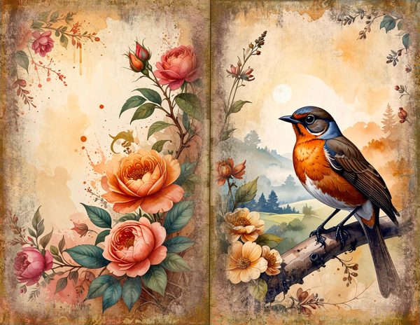 The Robin Collection Journal Spreads: 30 Printable Open Book Pages - Watercolor Digital Paper — image 18