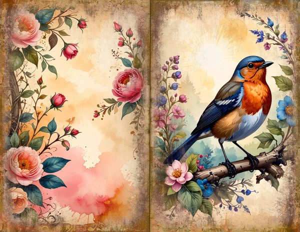 The Robin Collection Journal Spreads: 30 Printable Open Book Pages - Watercolor Digital Paper — image 23