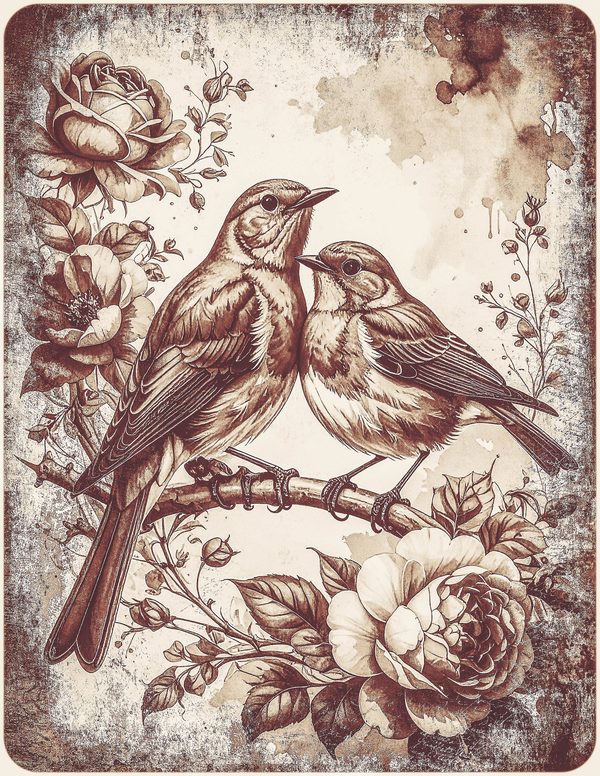 Robin Vintage Junk Journal: 60 Grungy Monochrome Papers, Ink Saver Antique Bird Scrapbook Printable — image 1