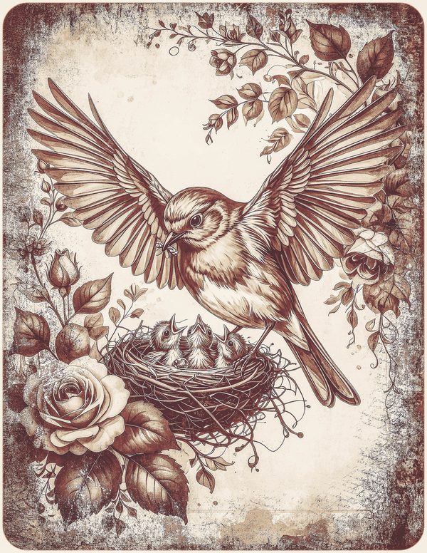 Robin Vintage Junk Journal: 60 Grungy Monochrome Papers, Ink Saver Antique Bird Scrapbook Printable — image 2