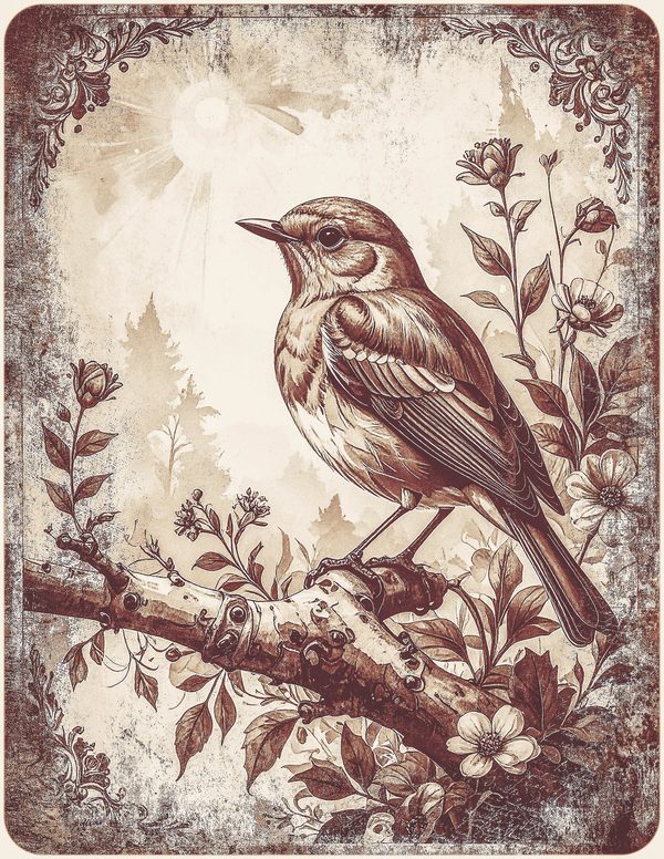 Robin Vintage Junk Journal: 60 Grungy Monochrome Papers, Ink Saver Antique Bird Scrapbook Printable — image 3