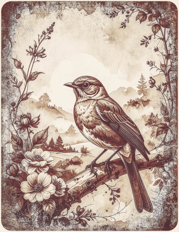 Robin Vintage Junk Journal: 60 Grungy Monochrome Papers, Ink Saver Antique Bird Scrapbook Printable — image 5