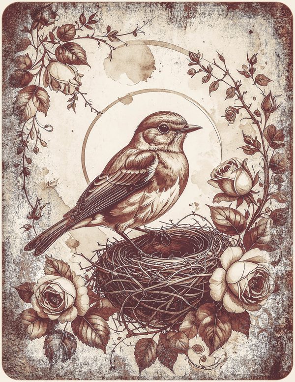 Robin Vintage Junk Journal: 60 Grungy Monochrome Papers, Ink Saver Antique Bird Scrapbook Printable — image 8