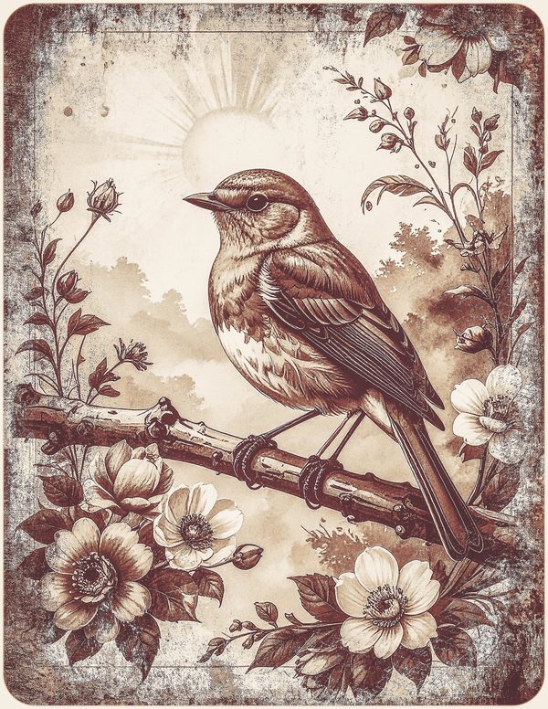 Robin Vintage Junk Journal: 60 Grungy Monochrome Papers, Ink Saver Antique Bird Scrapbook Printable — image 12